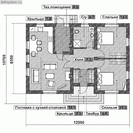Одноэтажный дом № F-083-1P - 1-й этаж