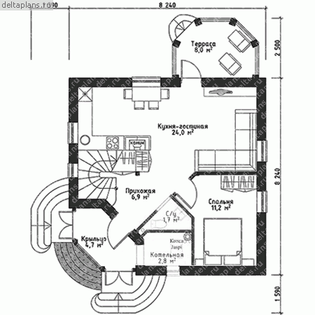 Проект небольшого дома  № F-093-1P - 1-й этаж