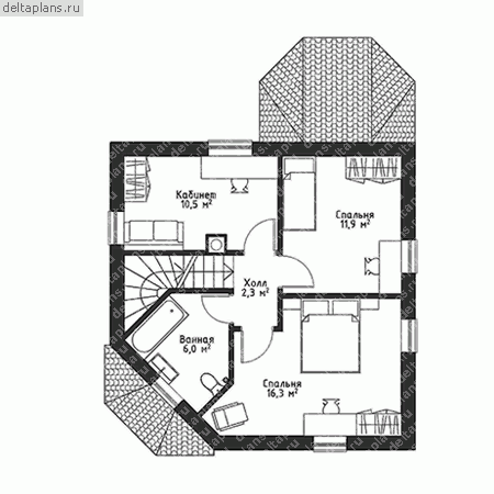 Проект небольшого дома  № F-093-1P - 2-й этаж