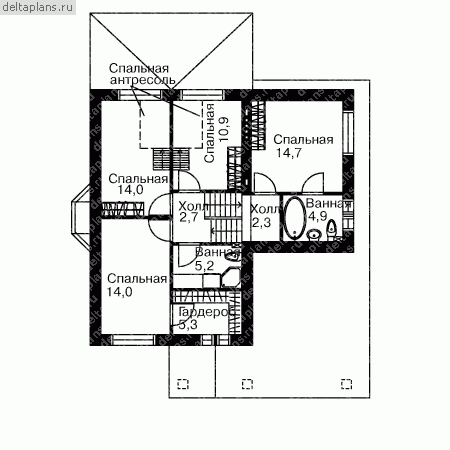 Проект кирпичного дома с гаражом   № F-157-1K - 2-й этаж
