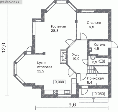 Проект дома с большой кухней  № F-190-1P - 1-й этаж