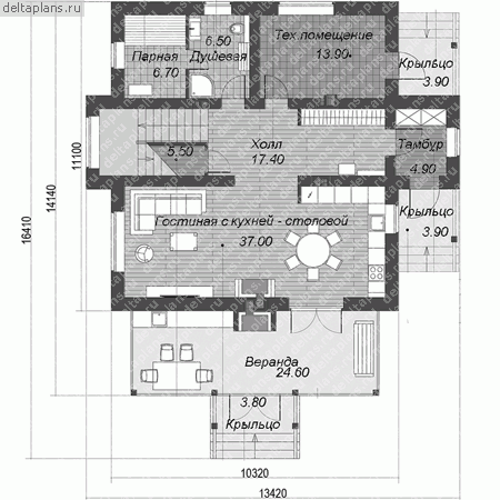 Проект кирпичного дома № F-209-1K - 1-й этаж
