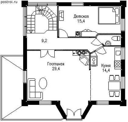 Дом коттедж 3 этажа с зимним садом № F-210-1S - 2-й этаж
