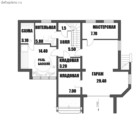Дом 2 этажа с цоколем проект № F-234-1D - цоколь