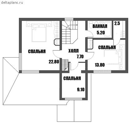 Дом 2 этажа с цоколем проект № F-234-1D - 2-й этаж