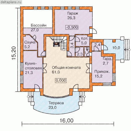 Проект пенобетонного дома № F-254-1P - 1-й этаж