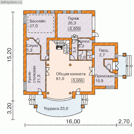 Проект пенобетонного дома № F-254-2P - 1-й этаж