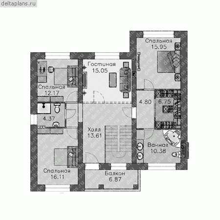 Проект 3-этажного дома № F-316-1P - 2-й этаж