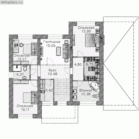 Проект дома с сауной и гаражом № F-347-1P - 2-й этаж