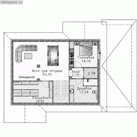 Проект дома с сауной и гаражом № F-347-1P - 3-й этаж