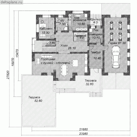 Проект кирпичного дома № F-437-1K - 1-й этаж