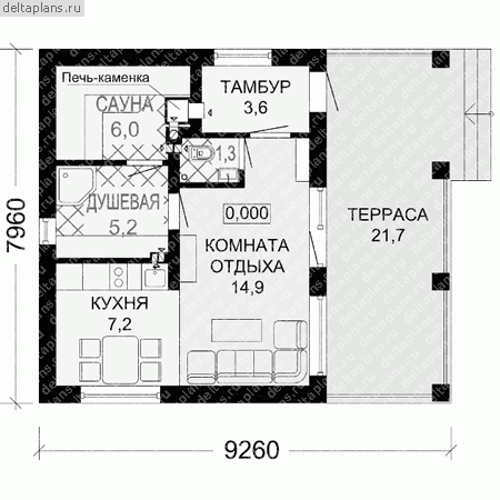 Проект пенобетонного дома № G-045-1P - 1-й этаж