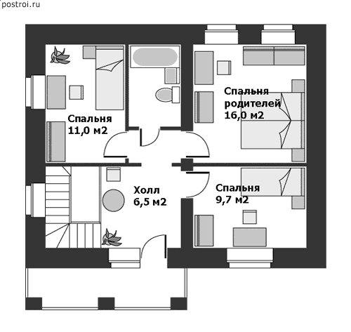 Проект дома с цокольным подвалом 7 на 9 № G-104-1K - 2-й этаж