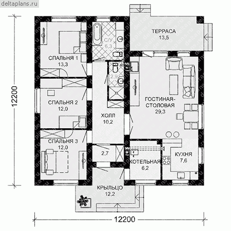 Проект загородного одноэтажного дома № G-111-2P - 1-й этаж