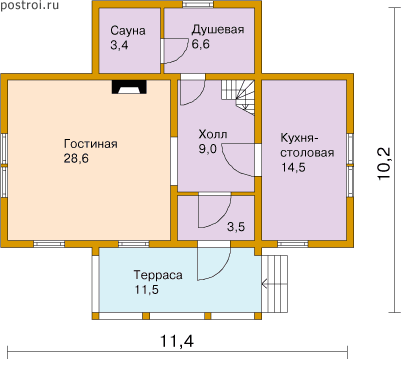 Проект бревенчатого дома № G-126-1D - 1-й этаж