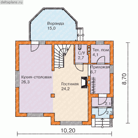 Проект уютного дома с 2 входами № G-132-1P - 1-й этаж
