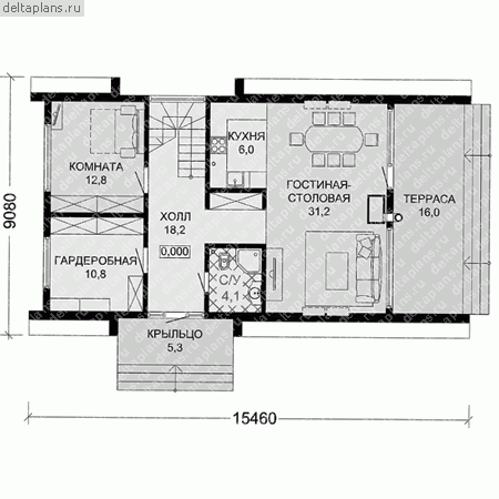 Проект каркасного дома № G-144-1S - 1-й этаж