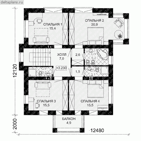 Проект кирпичного дома № G-187-1K - 2-й этаж