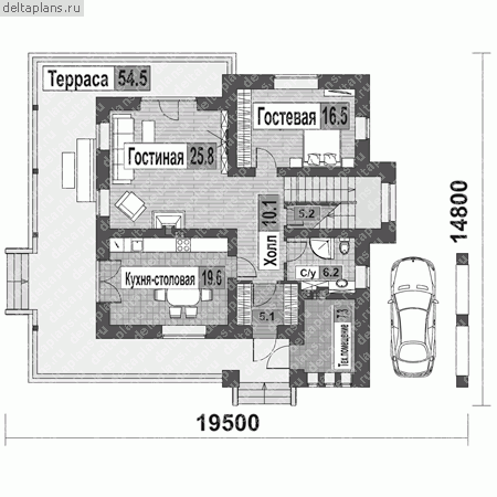 Загородный дом (в гостиной второй свет) № G-191-1K - 1-й этаж