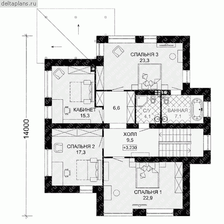 Проект пенобетонного дома № G-221-3P - 2-й этаж