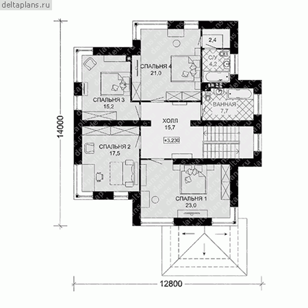 Двухэтажный дом из газобетонных блоков № G-232-1P - 2-й этаж