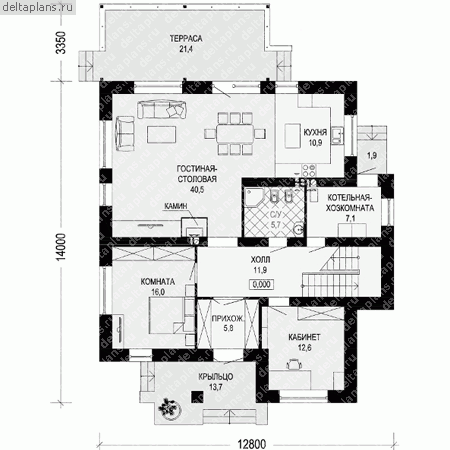 Проект пенобетонного дома № G-233-2P - 1-й этаж