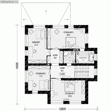 Проект пенобетонного дома № G-233-2P - 2-й этаж