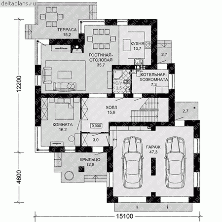 Проект дома с двойным гаражом № G-253-1P - 1-й этаж
