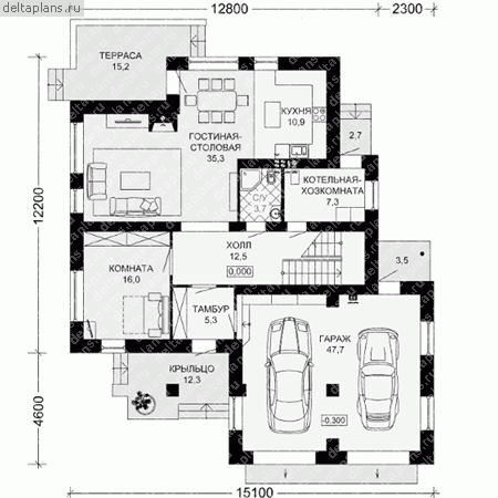 Проект пенобетонного дома № G-253-2P - 1-й этаж