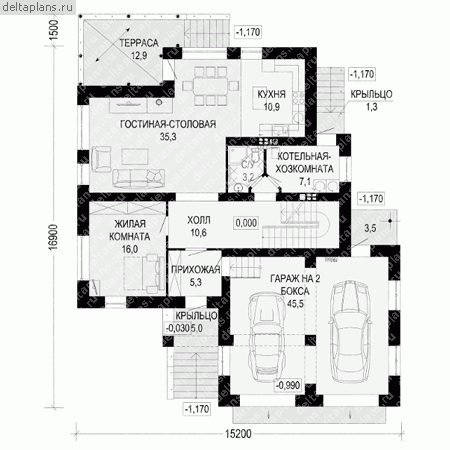 Проект пенобетонного дома № G-388-1P - 1-й этаж