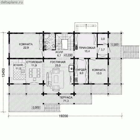 Проект деревянного дома № G-390-1D - 1-й этаж