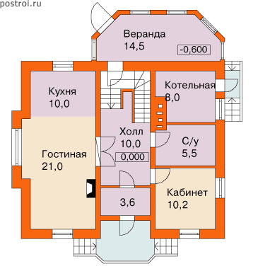 Загородный дом с верандой для небольшого участка № H-162-1P [F-0539-0] - 1-й этаж