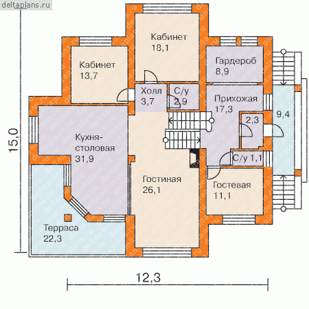 Проект элитного особняка 3 этажа № H-413-1P - 1-й этаж