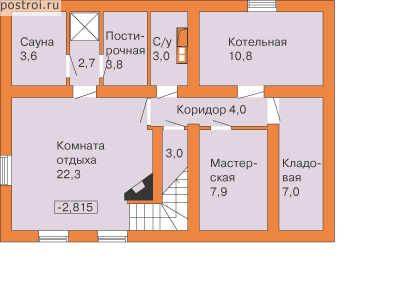 Типовой проект бревенчатого дома с цокольным этажом № I-192-1D - цоколь