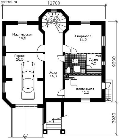 Проект традиционного дома с двумя комнатами на 1 этаже № I-279-1P - цоколь