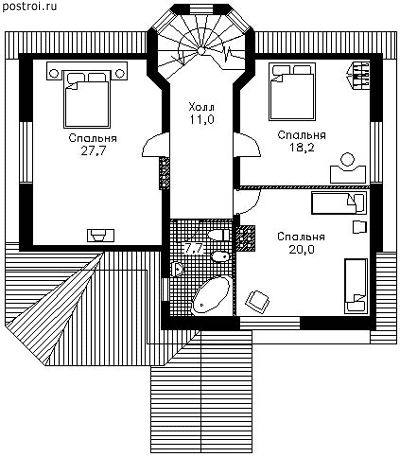 Проект традиционного дома с двумя комнатами на 1 этаже № I-279-1P - мансарда