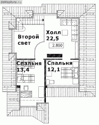 Деревянный дом-коттедж с подвалом № J-108-1D - 2-й этаж