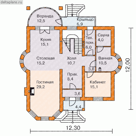 Проект кирпичного дома коттеджа со вторым светом № J-252-1P - 1-й этаж