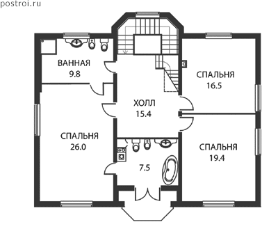 Мансардный дом-коттедж из газобетона № J-255-1P - 2-й этаж