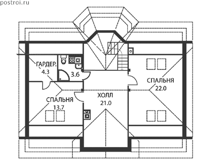 Мансардный дом-коттедж из газобетона № J-255-1P - мансарда
