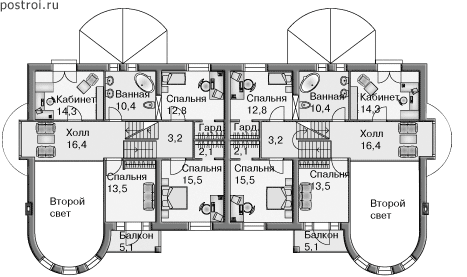 Типовой проект дом-особняк на две семьи № J-548-1P - 2-й этаж