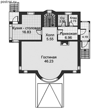Проект трехэтажного дома 9 на 12,6 № K-295-1P - 1-й этаж