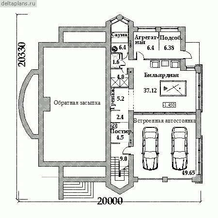 Проект пенобетонного дома № K-404-1P - 1-й этаж