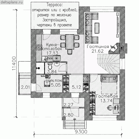 Проект пенобетонного дома № L-138-1P - 1-й этаж