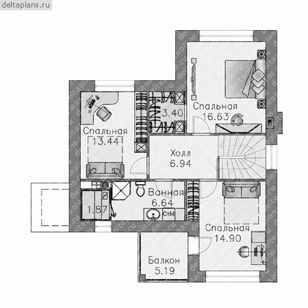 Проект пенобетонного дома № L-138-1P - 2-й этаж (вариант 2)