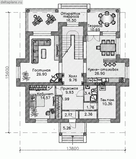 Проект кирпичного особняка № L-233-1K - 1-й этаж