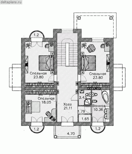 Проект кирпичного особняка № L-233-1K - 2-й этаж