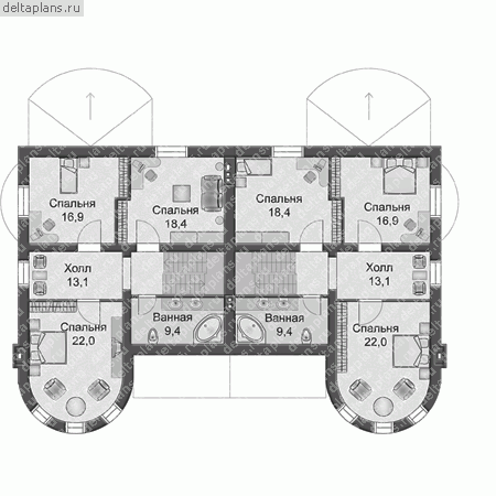 Проект 2 квартирного дома № L-368-1P - 2-й этаж