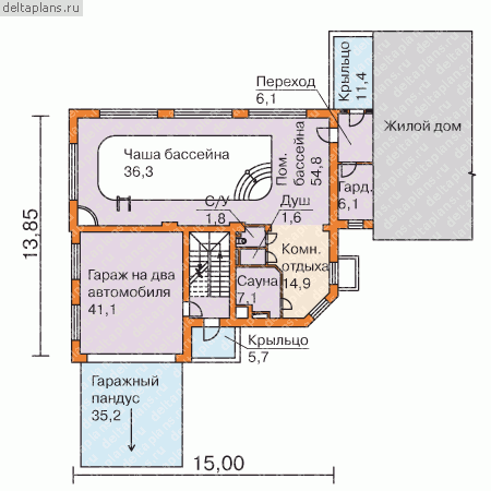 Дом с бассейном и гаражом № L-451-1K - 1-й этаж