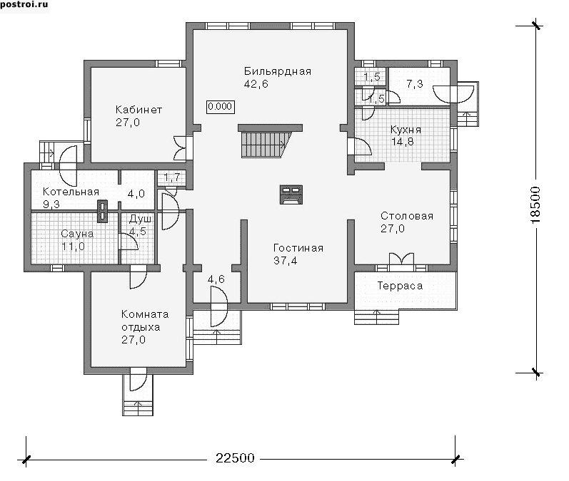 Бревенчатый 2 этажный дом № L-476-1D - 1-й этаж